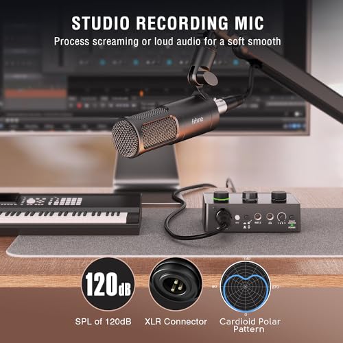 FIFINE Podcast Equipment Bundle Set, Music Recording Kit with Studio Dynamic Microphone and USB Audio Mixer with XLR Mic Input, Headphone Monitoring, Volume Knob for Vocal/Voice Over-AmpliTank KS6