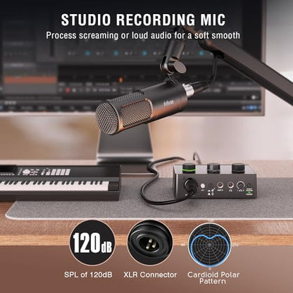 FIFINE Podcast Equipment Bundle Set, Music Recording Kit with Studio Dynamic Microphone and USB Audio Mixer with XLR Mic Input, Headphone Monitoring, Volume Knob for Vocal/Voice Over-AmpliTank KS6