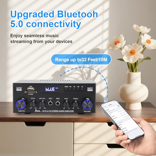 Joengoep AK52 Home 2.1 Channel Bluetooth 5.0 Stereo Receivers Amplifier - size: AK-52