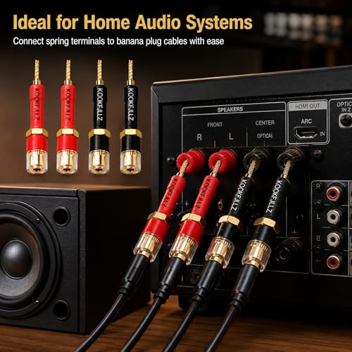 4mm Banana Plugs Speaker Wire Adapters 4 Pack - Pin to Female Banana Jack Gold Plated Connectors for Speaker Amplifier