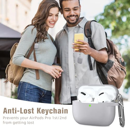Hamile Compatible with AirPods Pro Case Protective Silicone Case, Shockproof Cover Skin for Apple AirPod Pro 2019 Charging Case, with Keychain, Fog Gray - color: Fog Gray