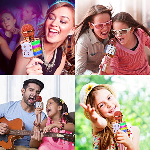 BlueFire 4 in 1 Karaoke Wireless Microphone with LED Lights, Portable Microphone for Kids, Great Gifts Toys for Kids, Girls, Boys and Adults (Pink) - color: Pink