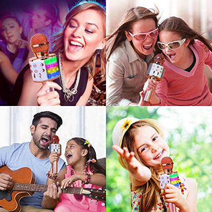 BlueFire 4 in 1 Karaoke Wireless Microphone with LED Lights, Portable Microphone for Kids, Great Gifts Toys for Kids, Girls, Boys and Adults (Pink) - color: Pink
