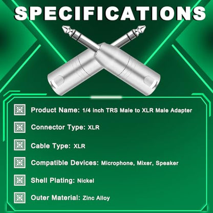 3PCS 1/4" TRS to XLR Adapter 6.35mm 1/4" Male to Male Balanced Quarter Inch Plug Audio Connector Nickel Zinc Alloy Round with Cable Tie, for Microphone Amplifier Speaker Mixing Console - color: TRS to XLR