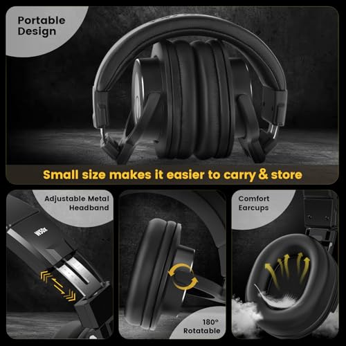 talomen Wired Over Ear Headphones Studio Monitor Podcast Closed Back Headsets with 50mm Neodymium Drivers and 1/4 to 3.5mm Jack for AMP Computer Recording Mixing DJ Guitar Keyboard Laptop - Black