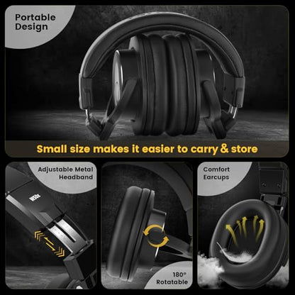 talomen Wired Over Ear Headphones Studio Monitor Podcast Closed Back Headsets with 50mm Neodymium Drivers and 1/4 to 3.5mm Jack for AMP Computer Recording Mixing DJ Guitar Keyboard Laptop - Black
