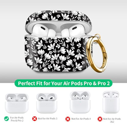 Compatible with Airpod pro 2nd/1st Generation Case Cover with Gold Round Keychain Cute Pattern Hard & Anti Slip Cover for Men Women & Girls（White Flower） - color: White Flower