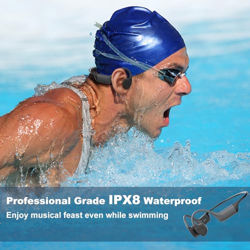 Bone Conduction Headphones Swimming,Waterproof IP68,Bluetooth 5.4, Built-in 32GB TF Swimming Headphones Underwater Music Player, Open Ear Bluetooth Earbuds(Grey)