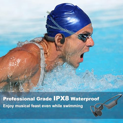 Bone Conduction Headphones Swimming,Waterproof IP68,Bluetooth 5.4, Built-in 32GB TF Swimming Headphones Underwater Music Player, Open Ear Bluetooth Earbuds(Grey)