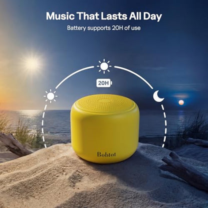 Bobtot Portable Bluetooth Speakers with Strap Easy to Carry Mini Speaker | Wireless Waterproof with Loud Stereo Sound, 20 Hours Playtime, Rechargeable Battery, Built-In Microphone, Yellow - color: Yellow