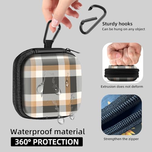Square Data Cable Earbud Charger Coin Storage Bag Shockproof and Drop-Proof EVA Material Compatible with AirPod(Grey Yellow Lattice Textile) - color: Grey yellow lattice textile