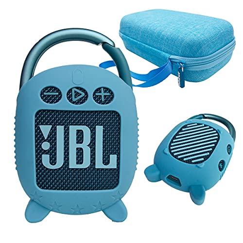JCHPINE Silicone Cover & Hard Case for JBL Clip 4 Portable Bluetooth Speaker, Water Resistant Speaker Accessory, Shockproof, Dustproof, Blue | Protective Travel Case Storage for JBL Clip 4 Speaker Accessories, Soft Silicone Cover and Hard Case (Blue) - co
