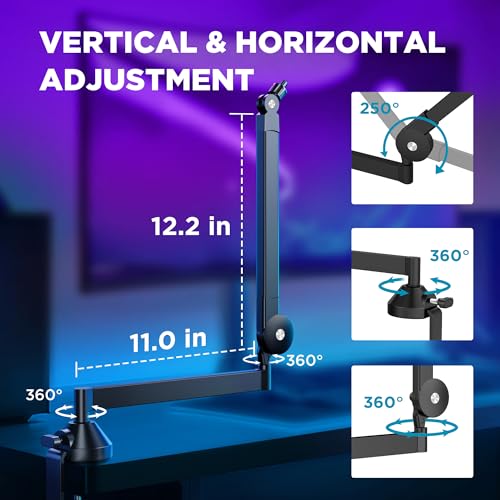 InnoGear Mic Arm Low Profile Microphone Boom Arm Mic Stand 360° Flex, Black | Vibration Resistant, 3.3 lbs Weight Capacity, Extendable up to 25.6", Multiple Adapters, for Desk Thickness Within 2.75" - color: Black, style: Low-profile A