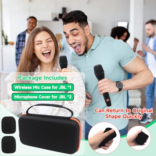 Wireless Microphone Case for JBL Dual System - Hard EVA Waterproof Storage, Includes Cleaning Brush + 2 Foam Windscreens, Fits 2 Mics, Receiver & Accessories (Box Only)