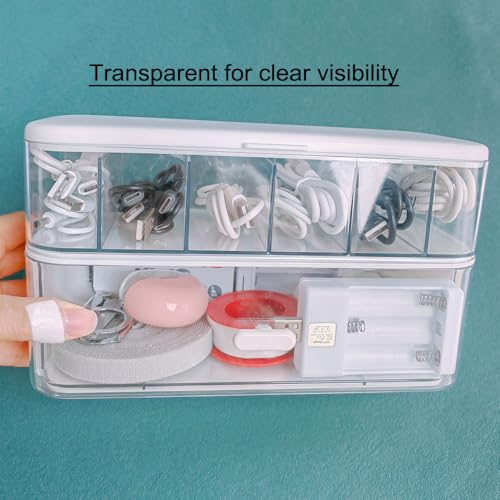 2 Pack Charger Cable Cord Storage Organizer Box, Plastic Flip-Top Cable Organizer Box and Drawer Charger Storage Box, USB Cable/Charger Organizer Boxes, Stackable Plastic Case