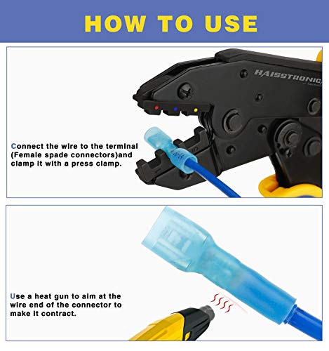 haisstronica 200PCS Heat Shrink Spade Connectors, 22-10 AWG, Female | Female Replacements for Existing Male Tabs, Quick Disconnects for Component Service, 3:1 Adhesive-Lined Seal, Wire Connectors - size: AWG 22-10, style: Female 200PCS