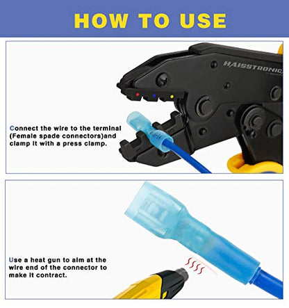 haisstronica 200PCS Heat Shrink Spade Connectors, 22-10 AWG, Female | Female Replacements for Existing Male Tabs, Quick Disconnects for Component Service, 3:1 Adhesive-Lined Seal, Wire Connectors - size: AWG 22-10, style: Female 200PCS