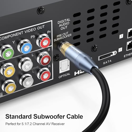 Subwoofer Cable 10 ft, Single RCA Coaxial Cord, Dual Shielded, Gold-Plated | Deep Bass for Subwoofer AV Receiver and more