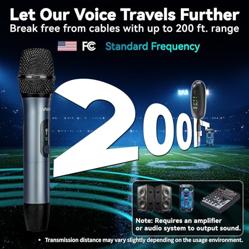 Handheld Wireless Microphone 2Pack with Single Receiver,CarryBag,Blue | all-metal body,200 feet,noise reduction,6.35plug&3.5mmadapter,swappable battery;karaoke,party,weddings,indoor&outdoor stage