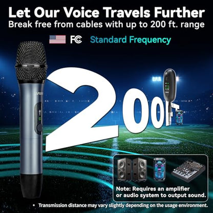 Handheld Wireless Microphone 2Pack with Single Receiver,CarryBag,Blue | all-metal body,200 feet,noise reduction,6.35plug&3.5mmadapter,swappable battery;karaoke,party,weddings,indoor&outdoor stage