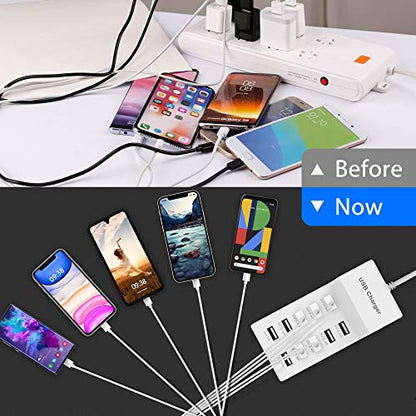 USB Charger Station Block 10-Port USB-A Power Strip Plug for Multi Devices - color: White-10*USB-A Ports