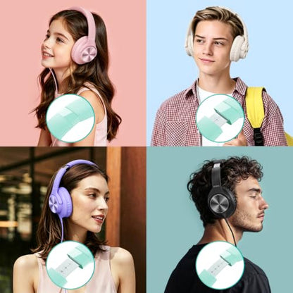 KVIDIO Wired Headphones with Mic, Volume & Playback Control, Over-Ear Foldable Headphones, USB-C Plug, 90° Swivel Ear Cups, 4.9ft Tangle-Free Cord for Tablet, Laptop, PC, School, Travel (Mint Green) | Foldable Plug in Headphones with Volume Control for Te