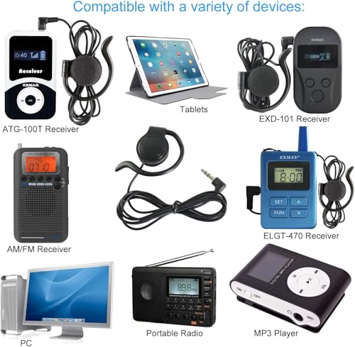 EXMAX 3.5mm Single Side Earphone Earbud Over Ear Headphone for EXD-101 ATG-100T EX-200N EX-100 Wireless Tour Guide Receiver Touring Groups Audience Radio Podcast Laptop MP3 Phone Computer(Right) - style: Right