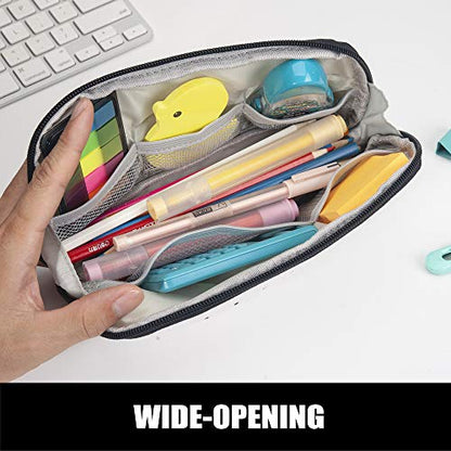 Sooez Wide-Opening Pencil Pen Case, Lightweight & Spacious Pencil Pouch Zipper Stationery Bag, Aesthetic Supply with Triangular Design for Adults, Black Dots - color: White