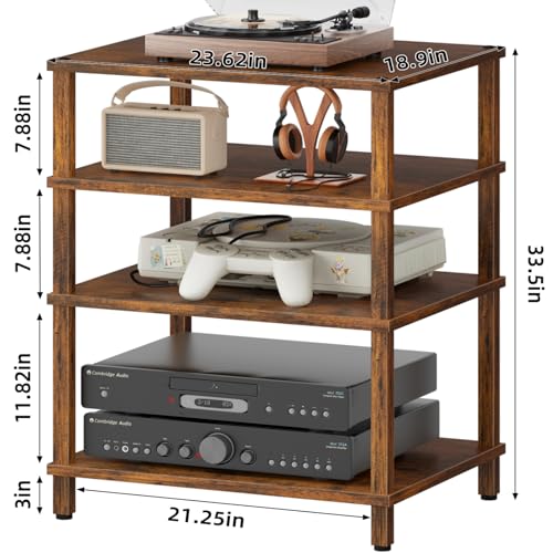 4-Tier AV Media Player Stand, Brown Stereo Cabinet, Modern Stereo Cabinet, Wooden TV Stand,Game Console Shelf, Multifunctional Entertainment Center, Suitable for Home, Conference Room - color: Brown, size: 4 Tier