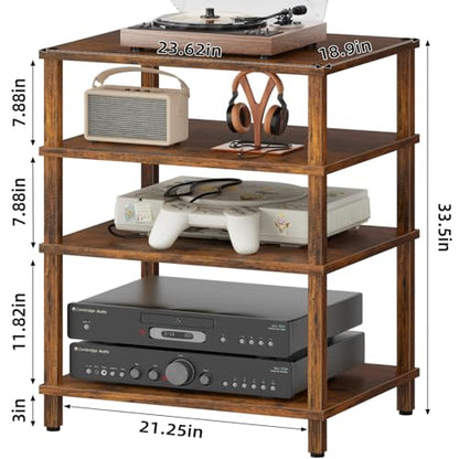 4-Tier AV Media Player Stand, Brown Stereo Cabinet, Modern Stereo Cabinet, Wooden TV Stand,Game Console Shelf, Multifunctional Entertainment Center, Suitable for Home, Conference Room - color: Brown, size: 4 Tier