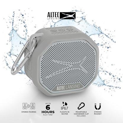 Altec Lansing HYDRATREK Magnetic Bluetooth Speaker, Waterproof IP67, Portable Speaker, True Wireless Pairing, USB-C Quick Charge, 3.7V 400mAh Battery, Voice Assistant, Perfect for Any Adventure - color: Cool Gray/White