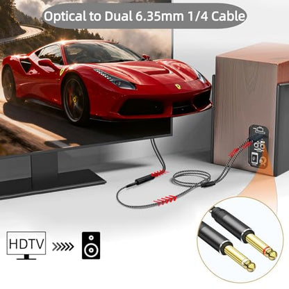 192KHz DAC Optical to Dual 6.35mm Converter,Optical Audio Cable to Dual 6.35mm 1/4" TS Mono Audio Adapter,Digital to Analog Audio Converter for HDTV,DVD,Set-top Boxes(O-ptical to 1/4" Only) Cable -6FT - size: 6FT