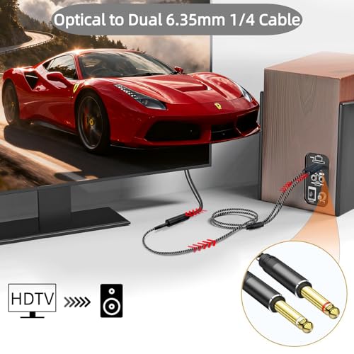 192KHz DAC Optical to Dual 6.35mm Converter,Optical Audio Cable to Dual 6.35mm 1/4" TS Mono Audio Adapter,Digital to Analog Audio Converter for HDTV,DVD,Set-top Boxes(O-ptical to 1/4" Only) Cable -6FT - size: 6.FT