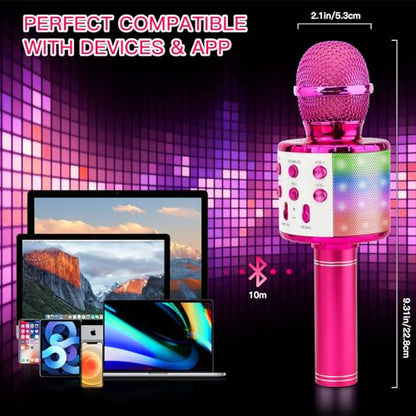 ShinePick Karaoke Microphone, 4 in 1 Wireless Microphone with LED Lights Handheld Portable Karaoke Machine, Home KTV Player, Compatible with Android & iOS Devices(Purple) - color: purple