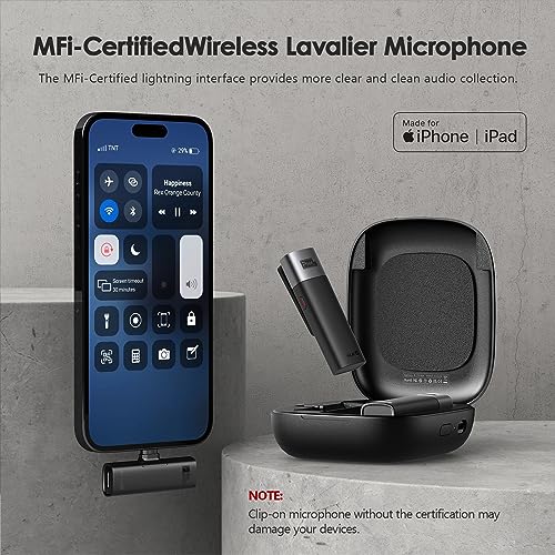 PIXEL Wireless Lavalier Microphone (MFi Certified)-2 Pack Lapel Mics Compatible with All Lightning Devices.Plug and Play,Noise Cancelling,Professional for YouTube,Vlog,Livestream & Podcasts