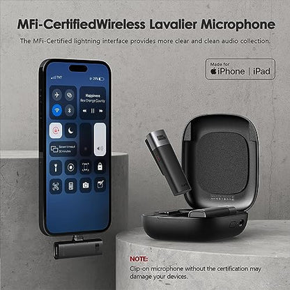PIXEL Wireless Lavalier Microphone (MFi Certified)-2 Pack Lapel Mics Compatible with All Lightning Devices.Plug and Play,Noise Cancelling,Professional for YouTube,Vlog,Livestream & Podcasts