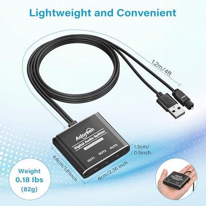 3 Way Digital Optical Audio Splitter 1 In 3 Out Active Toslink SPDIF Fiber Optic With USB Powered, LPCM 2.0, PCM, Dolby, DTS 5.1 for HDTV, Home Theater, Soundbar, Receiver, Amplifier- Unidirectional - style: 1 X 3 Optical Splitter