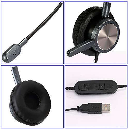 USB Headset with Microphone for PC Laptop, Computer Headset Headphones with Mic Noise Cancelling in-line Controls for Home Office Call Center Business Softphones Teams Zoom Skype Online Class and More