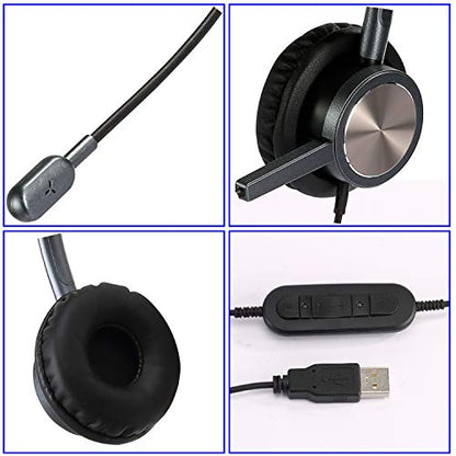 USB Headset with Microphone for PC Laptop, Computer Headset Headphones with Mic Noise Cancelling in-line Controls for Home Office Call Center Business Softphones Teams Zoom Skype Online Class and More