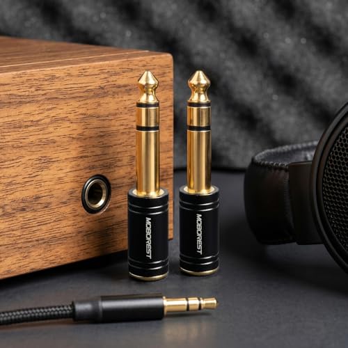 MOBOREST 1/4" Male to 3.5mm (1/8 in) F Headphones Audio Adapter, Black -2P | 6.35mm Male to 3.5mm Female adapter Pure Copper connectors for lossless TRS sound, guitar amp, piano, keyboard, mixer, studio - color: 2BLACK