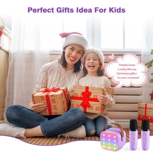 Mini Karaoke Machine with 2 Wireless Microphones, 2026 TOP Kids Portable Bluetooth Karaoke Machine for 3, 4, 5, 6, 7, 8, 9,10,11,12+Year Old, Christmas Birthday Gifts for Girls Boys Adults Home Party - color: Purple
