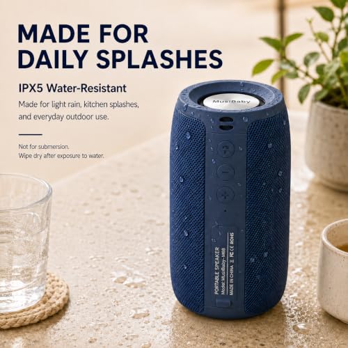 Musibaby M68 Bluetooth Speaker, 12W, IPX5, 24H Playtime, Dark Blue | Portable, small and compact with USB playback, AUX input, FM radio, TF card playback, up to 24H and dual pairing. - color: Dark Blue