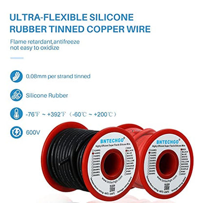 BNTECHGO 14 AWG Silicone Wire Red Black 40ft Stranded Tinned Copper Wire | Flexible 14 Gauge Stranded Wire Silicone Rubber Insulation For RC Models, Drone, Robot, Battery, EV Charger, 3D Printer, DIY - color: Red and Black, size: silicone wire red 40ft an