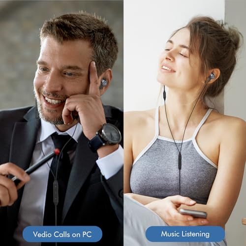 GEVO USB Earbuds with Microphone for PC Laptop, Wired USB Computer in-Ear Headphone 2M/6.6FT Wired Earphones with Volume Controls & Mute Fuction Noise Cancelling Mic for Office Live Gaming Headset
