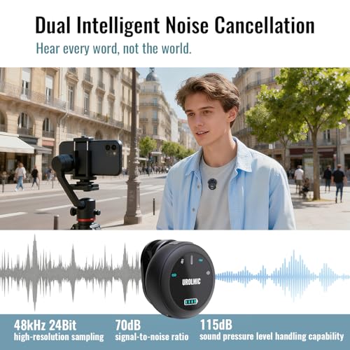 Wireless Lavalier Microphone for iPhone and Android | Leather charging case with integrated charging, 40H battery life, 55M transmission and noise reduction for vlog and streaming
