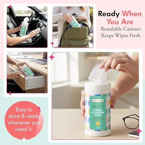 All Smile Tech & Lens Wipes canister for Glasses & Phones, 120 Count | Pre-moistened, lint-free wipes remove smudges without streaks or scratches. Safe for lenses, phones, tablets & screens - color: ALLSMILES