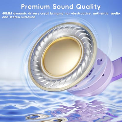 Candy Bila Wired Kids Headphones for School, Over-Ear for Boys Girls | Volume Limiter 85/94dB, HD Stereo Sound, Microphone and Wired Control, Foldable Design, Gradient Deep Purple - color: Gradient Deep Purple