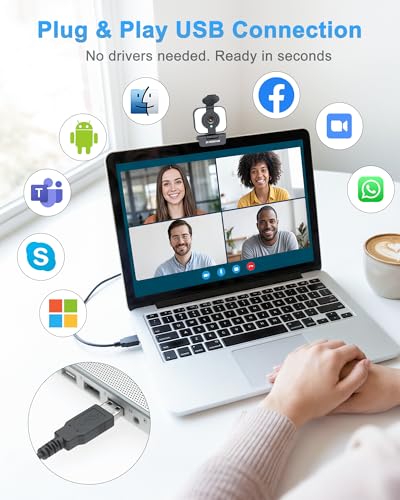 Atatat 2K Webcam for PC with Light, Microphone, Privacy Cover | Autofocus Web Camera for Desktop/Laptop/Monitor/Mac, Computer Camera for Zoom/Skype/Teams/Video Calling/Meeting