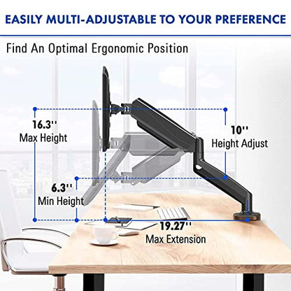 Spring LCD Monitor Arm with USB and Multimedia Ports for: Sceptre Curved 24" 75Hz Professional LED Monitor 1080p 98% sRGB HDMI VGA Build-in Speakers, Machine Black 2021 - style: Single Arm