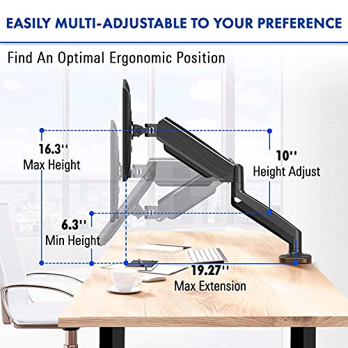 Spring LCD Monitor Arm with USB and Multimedia Ports for: Sceptre Curved 27" 75Hz LED Monitor HDMI VGA Build-in Speakers, Edge-Less Metal Black 2019 (C275W-1920RN) - style: Single Arm